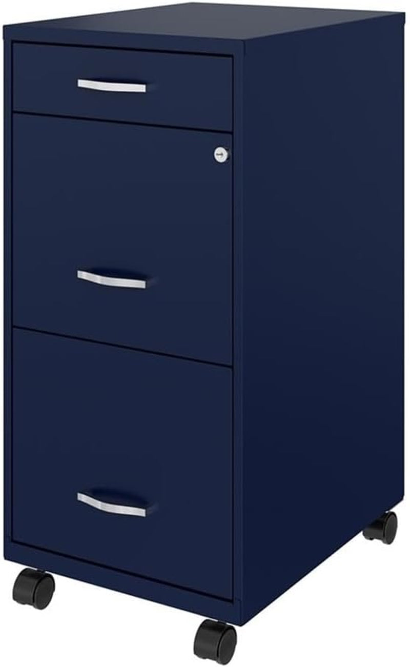 18" Deep 3 Drawer Mobile Metal File Cabinet in Navy