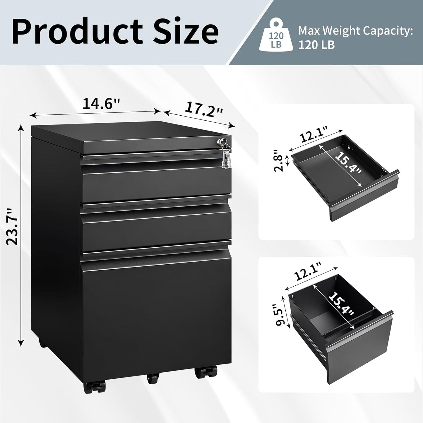 3 Drawer File Cabinet for Home Office