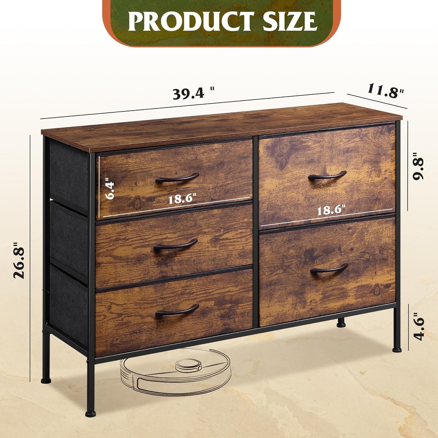 Wide Bedroom Dresser with Drawer Organizers,
