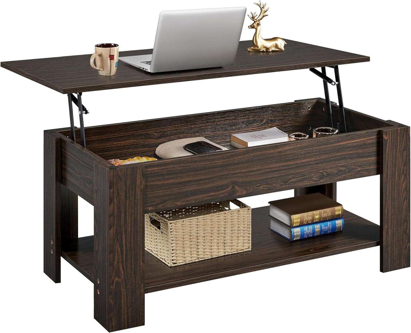 Lift Top Coffee Table with Hidden Compartment and Storage Shelf