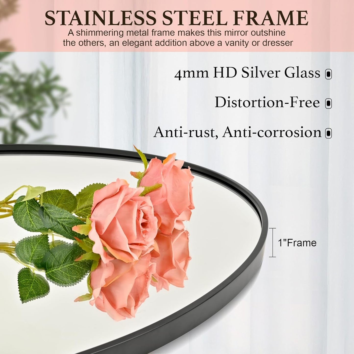 Oval Mirror 20X30 Black Bathroom Mirror Stainless Steel Metal Frame Vanity Mirror Wall Mount Mirror for Entryway Bedroom Bathroom Living Room