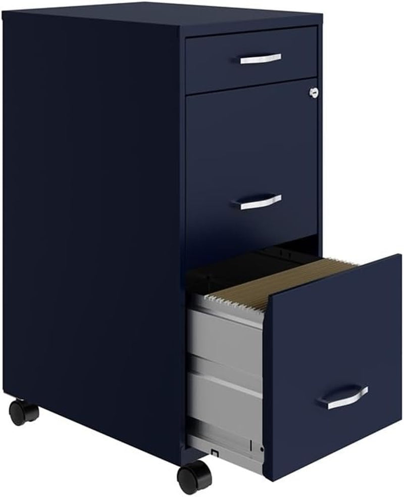 18" Deep 3 Drawer Mobile Metal File Cabinet in Navy
