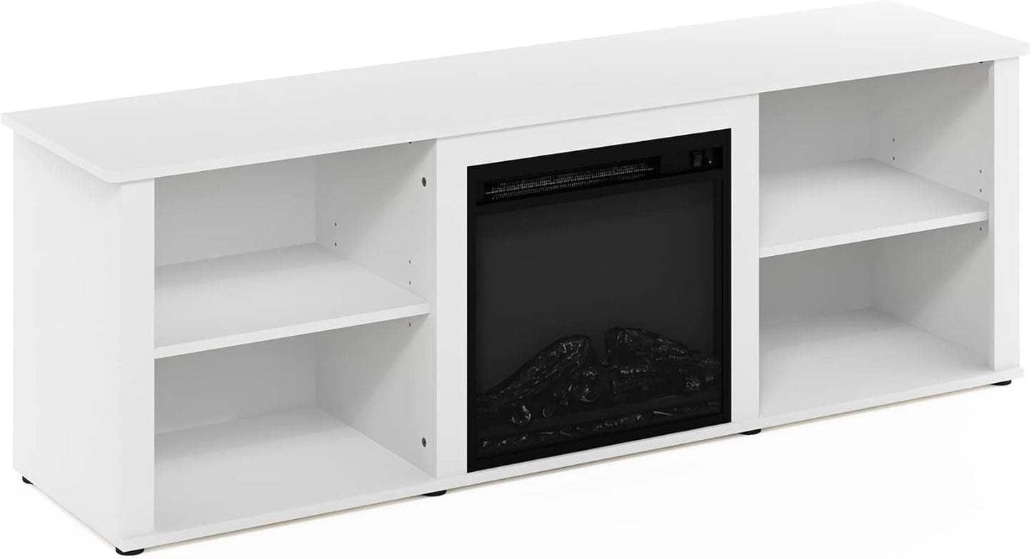 Classic 70 Inch TV Stand with Fireplace, Solid White