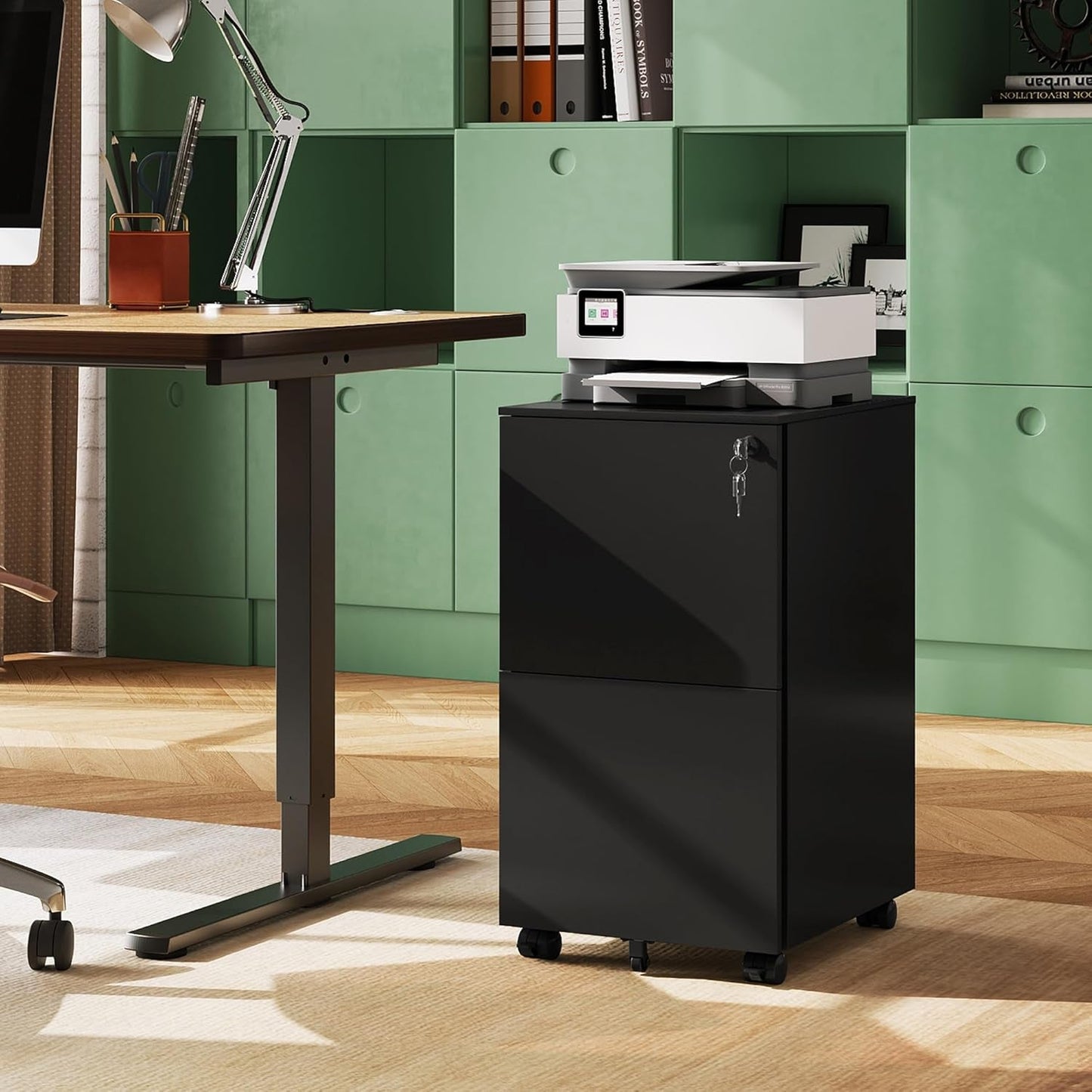 2-Drawer Rolling File Cabinet with Lock