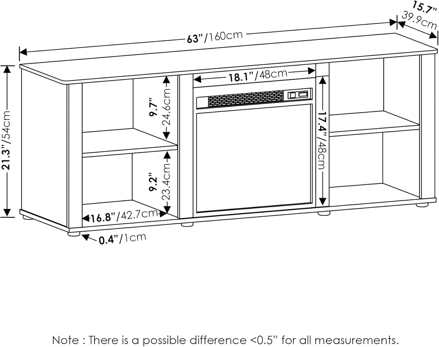 Classic 70 Inch TV Stand with Fireplace, Solid White