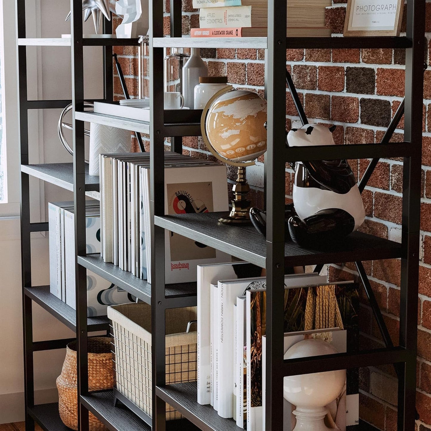 Triple Wide 5-Tier Industrial Bookshelf