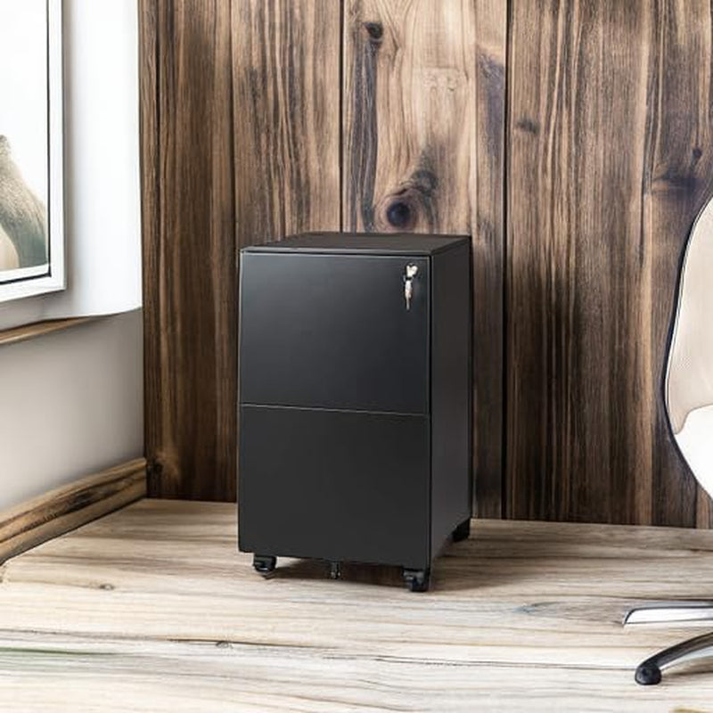 2-Drawer Rolling File Cabinet with Lock