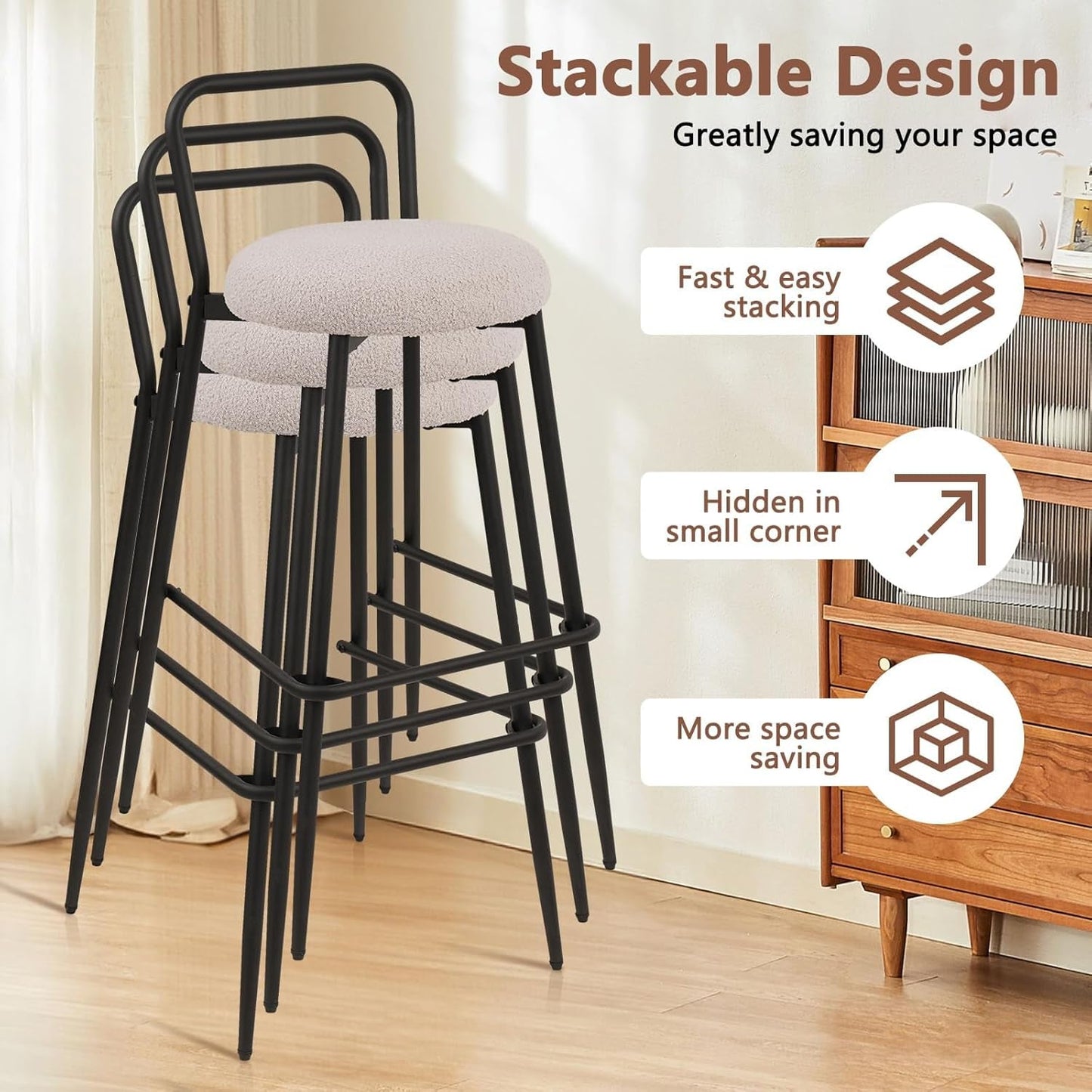 Stackable Bar Stool Set of Three for Kitchen