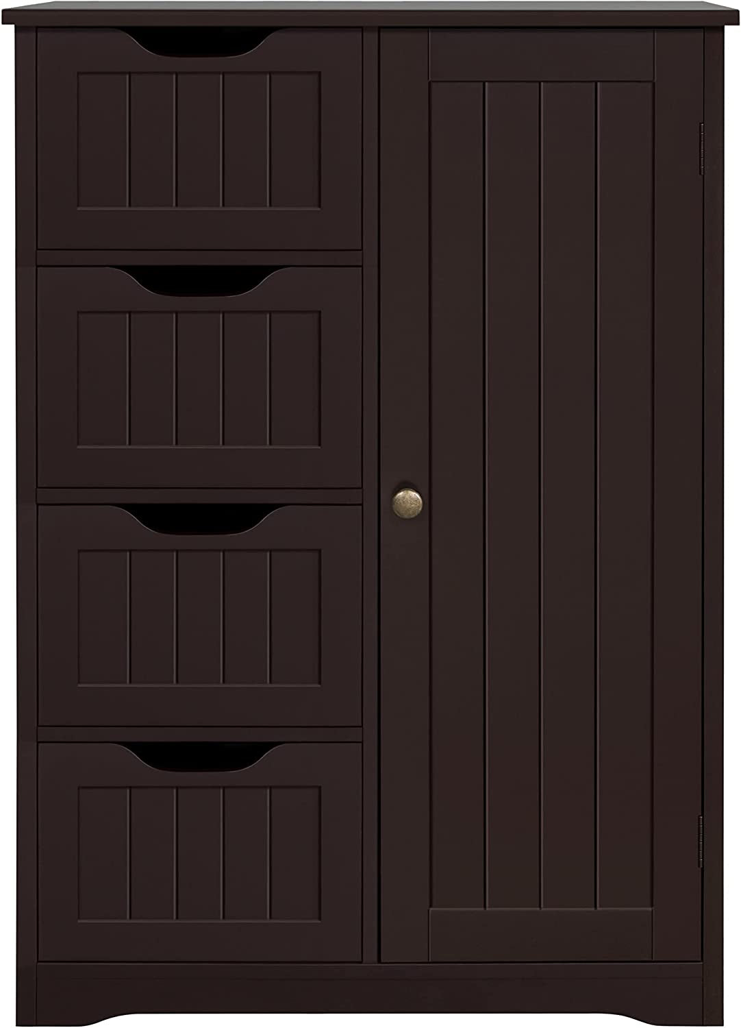 Brown Wooden Bathroom Cabinet with 4 Drawers Cupboard