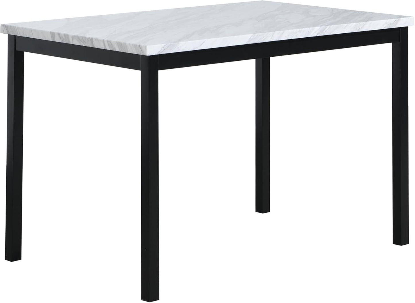 Noyes Metal Dining Table with Laminated Faux Marble Top, Off-White