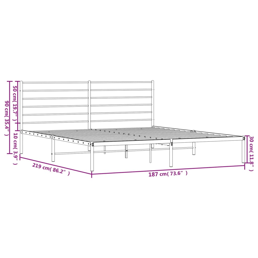 vidaXL Metal Bed Frame with Headboard White 72"x83.9" California King-0