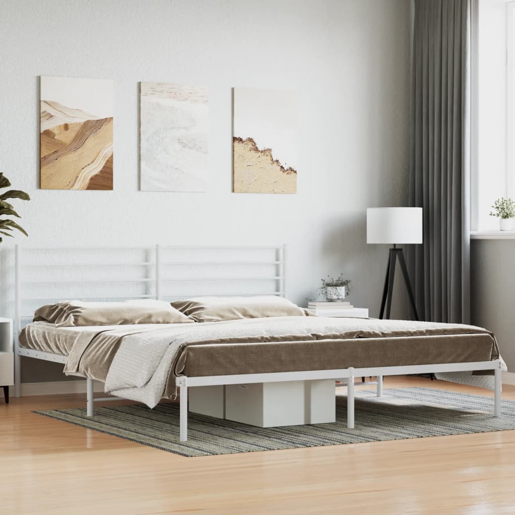 vidaXL Metal Bed Frame with Headboard White 72"x83.9" California King-1