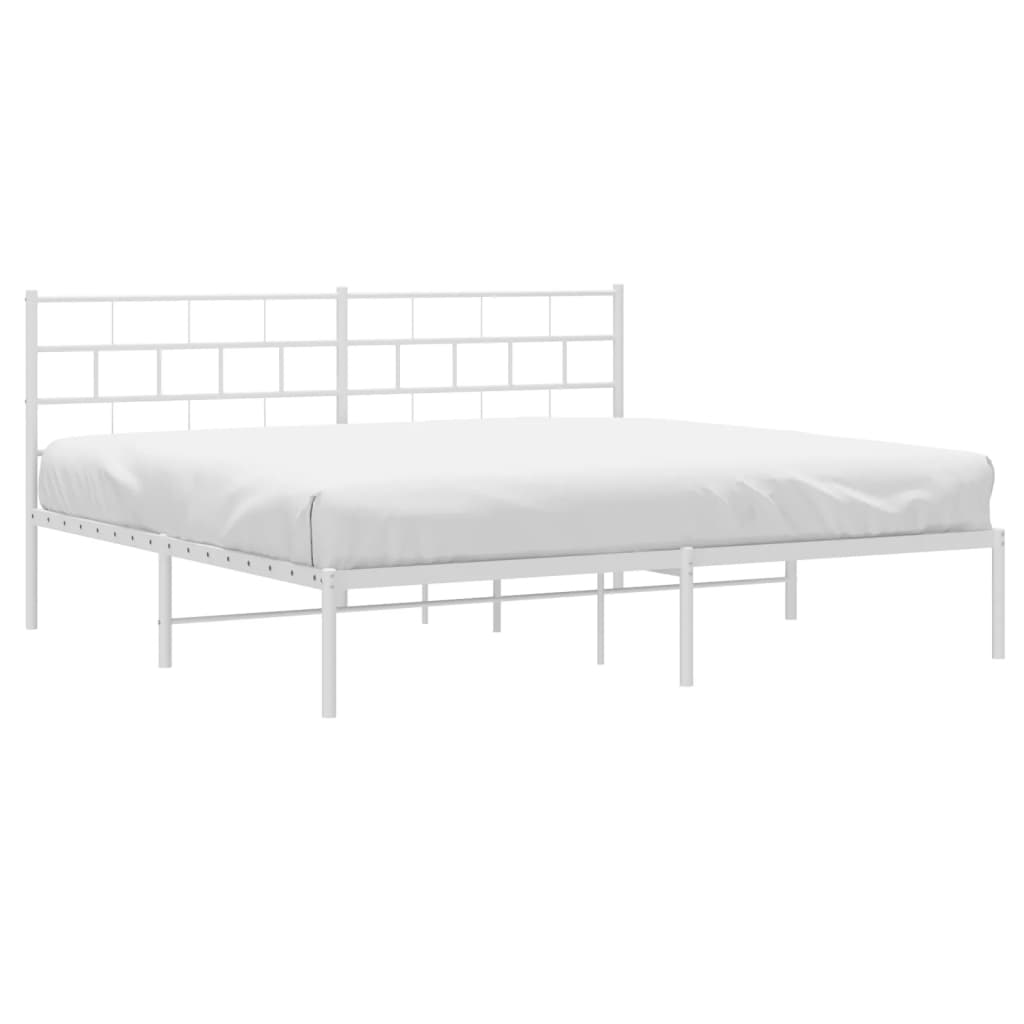 vidaXL Metal Bed Frame with Headboard White 76"x79.9" King-1