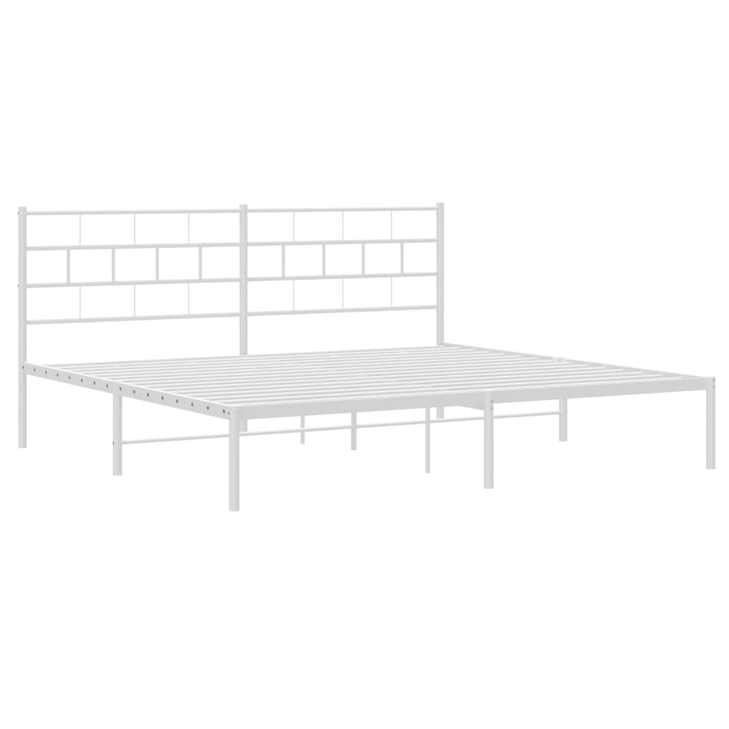 vidaXL Metal Bed Frame with Headboard White 76"x79.9" King-2