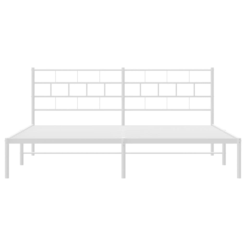 vidaXL Metal Bed Frame with Headboard White 76"x79.9" King-3