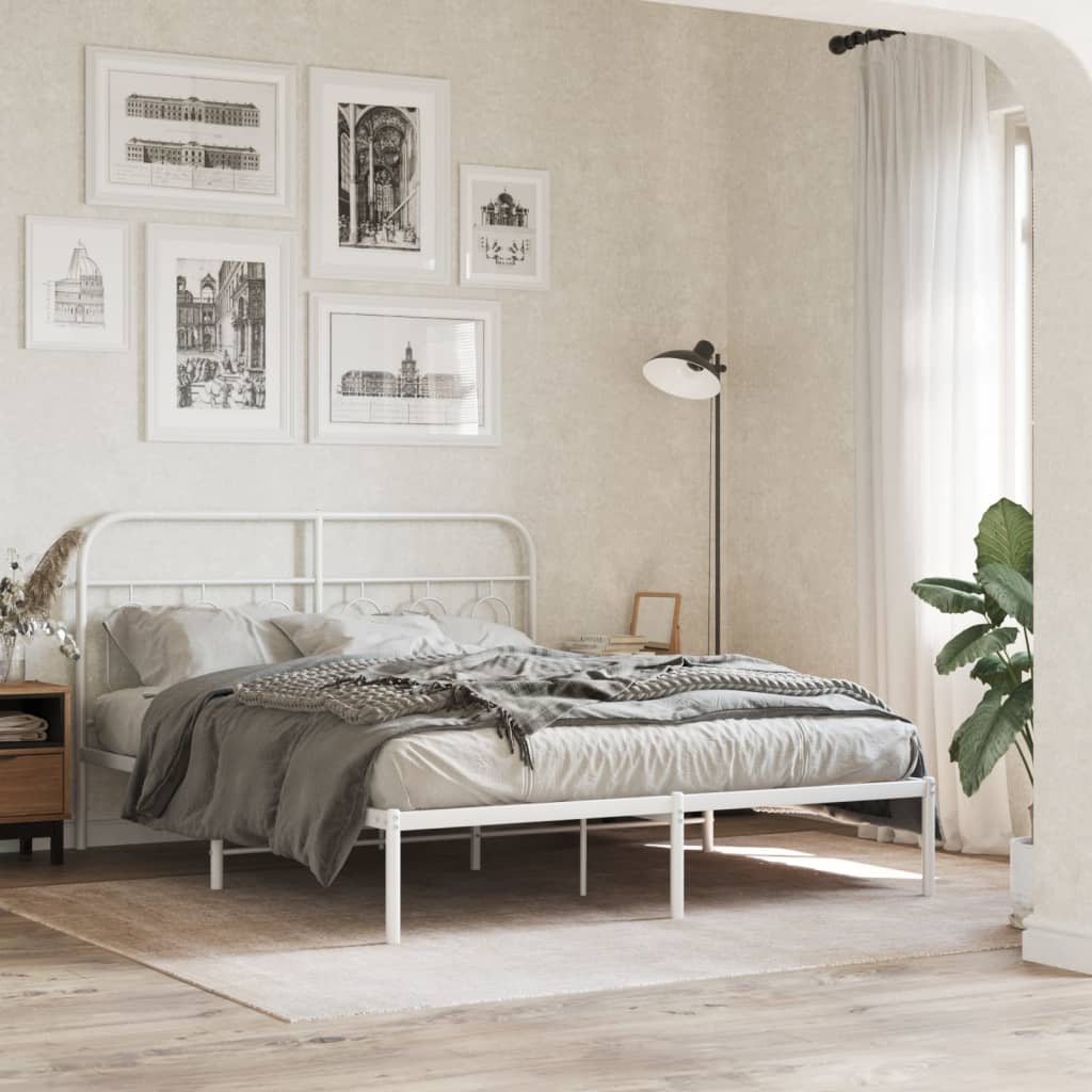 vidaXL Metal Bed Frame with Headboard White 59.1"x78.7"-2
