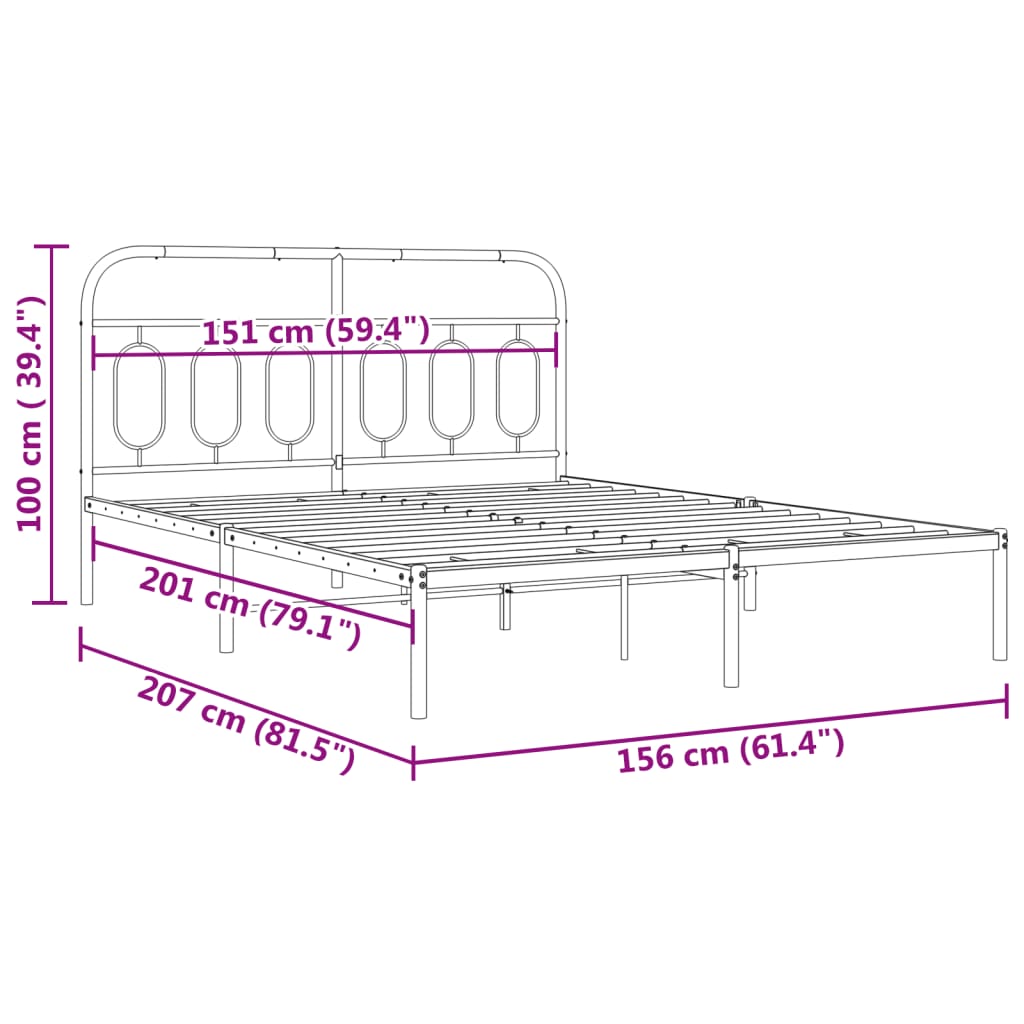 vidaXL Metal Bed Frame with Headboard White 59.1"x78.7"-3