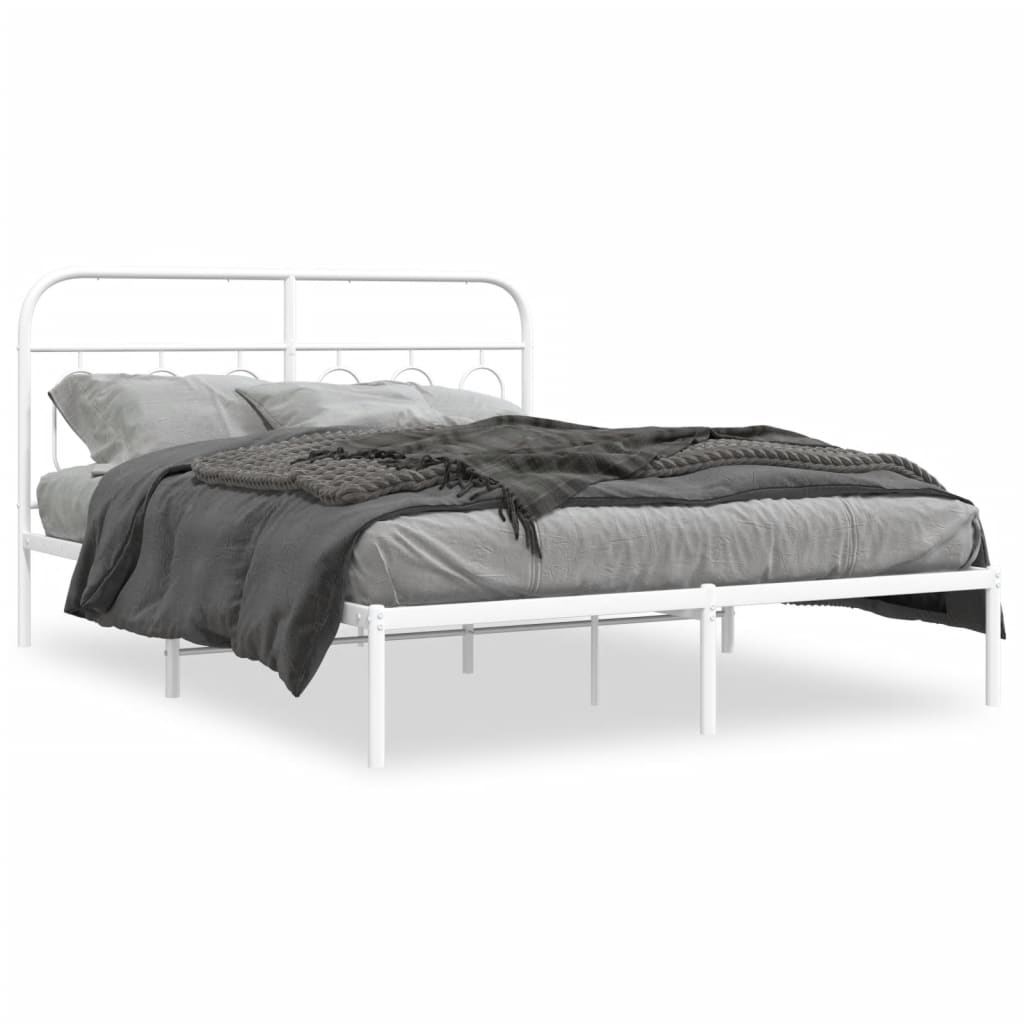 vidaXL Metal Bed Frame with Headboard White 59.1"x78.7"-0