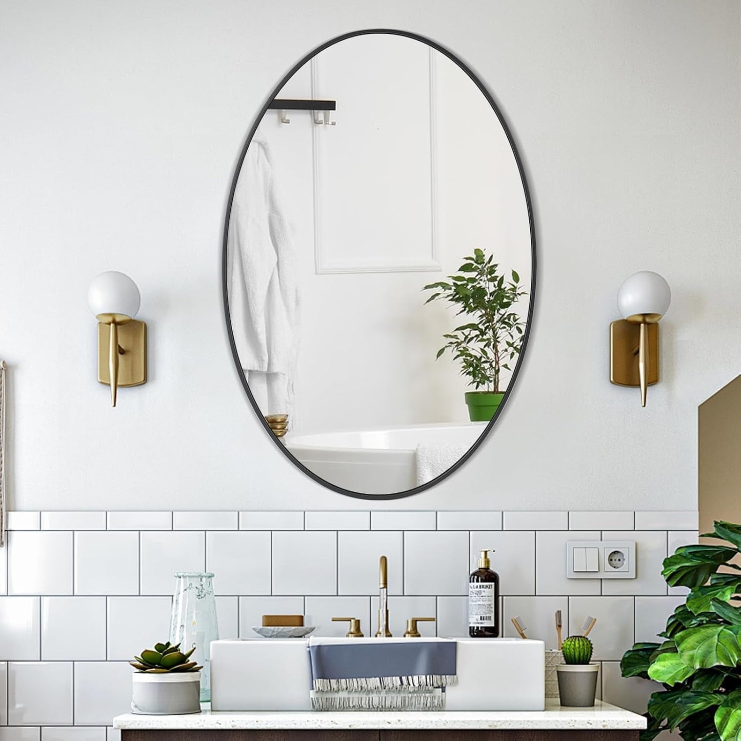 Oval Mirror 20X30 Black Bathroom Mirror Stainless Steel Metal Frame Vanity Mirror Wall Mount Mirror for Entryway Bedroom Bathroom Living Room