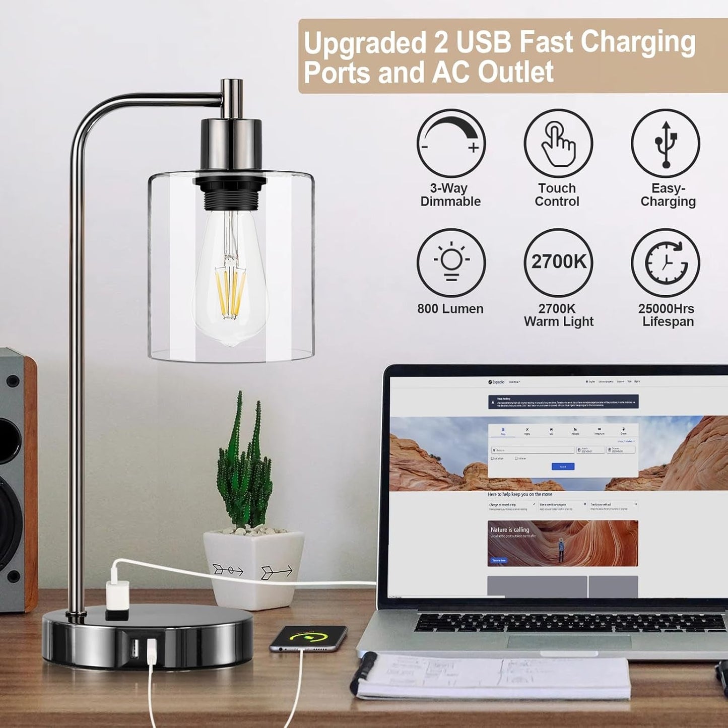 Industrial Touch Control Table Lamps Set of 2