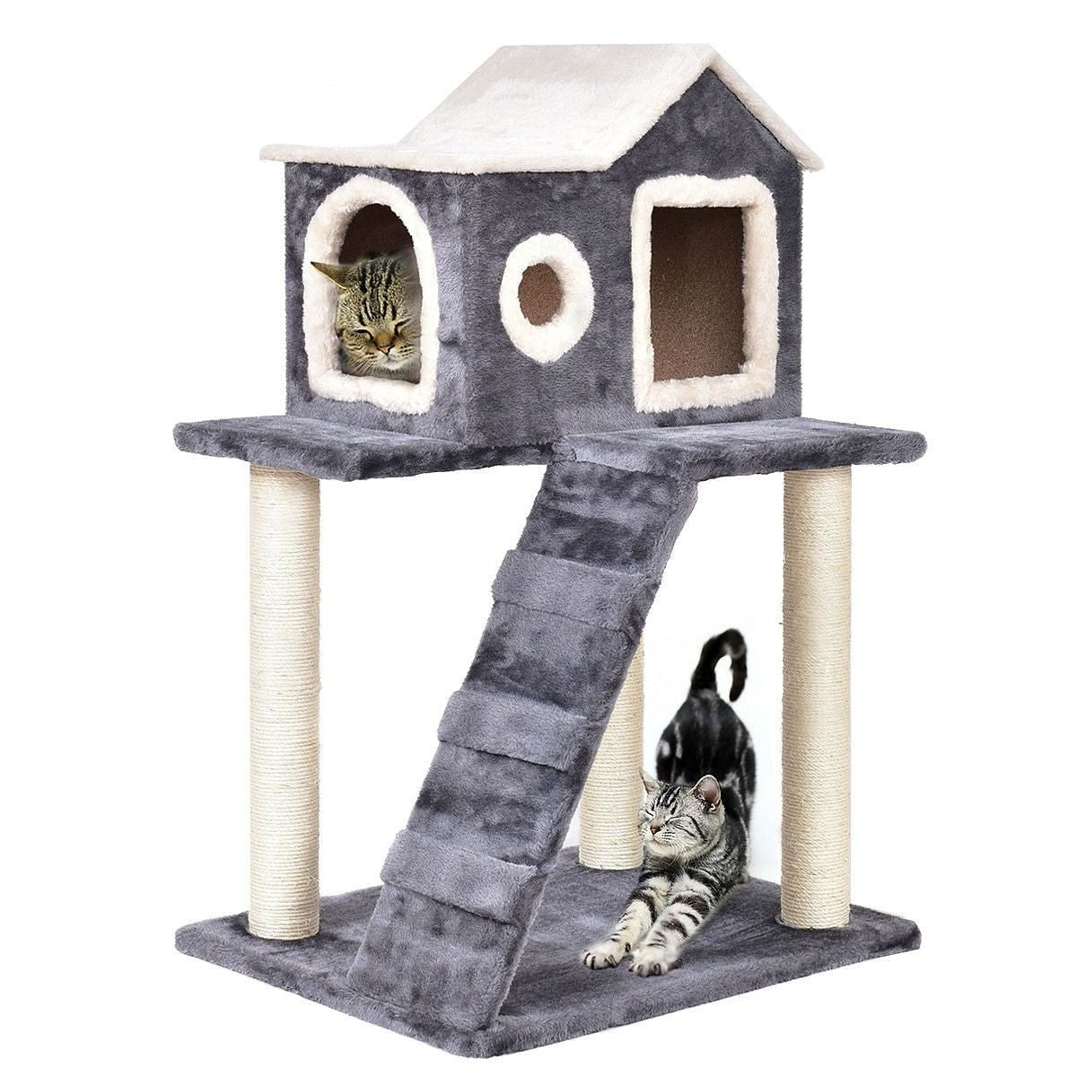 Gray 36 Inch Tower Condo Scratching Post Ladder Cat Tree House-2