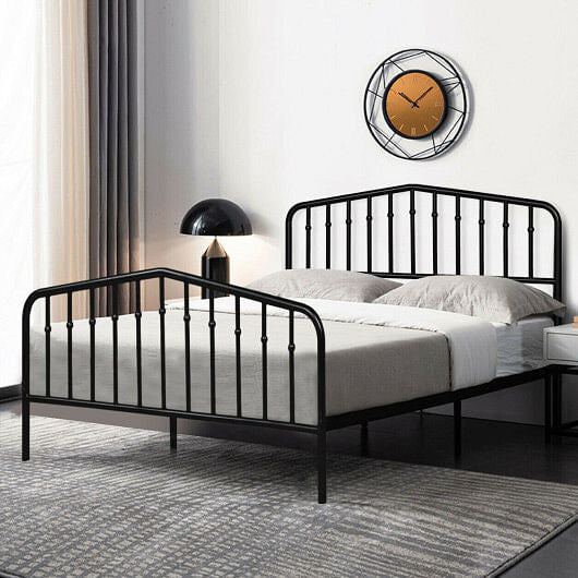 Queen Size Metal Bed Frame Platform Headboard and Footboard with Storage-Silver-2