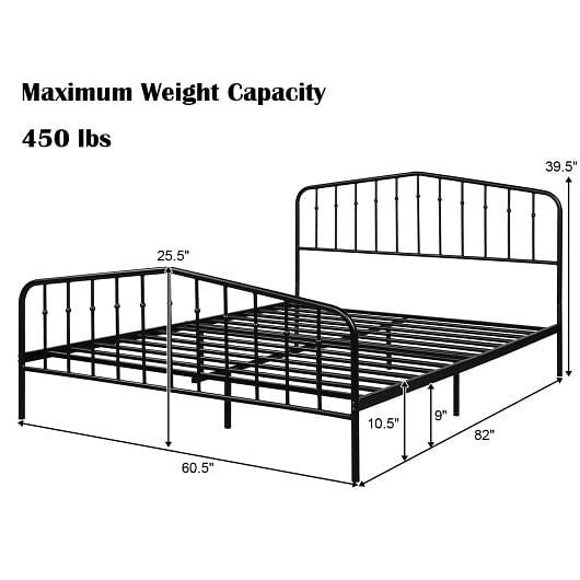 Queen Size Metal Bed Frame Platform Headboard and Footboard with Storage-Silver-5