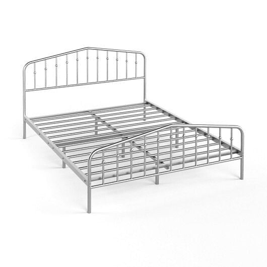 Queen Size Metal Bed Frame Platform Headboard and Footboard with Storage-Silver-1