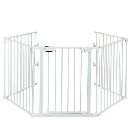 115 Inch Length 5 Panel Adjustable Wide Fireplace Fence-White-1