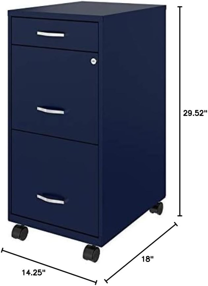 18" Deep 3 Drawer Mobile Metal File Cabinet in Navy