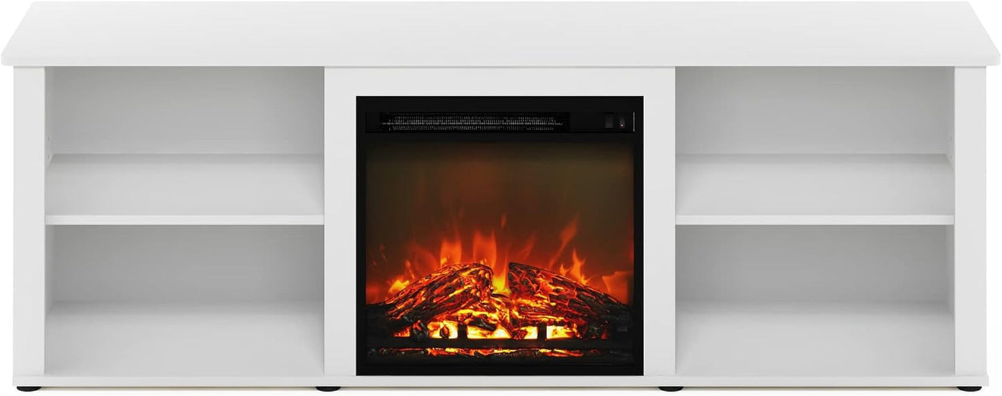 Classic 70 Inch TV Stand with Fireplace, Solid White