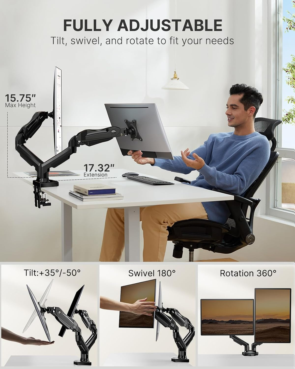 Dual Monitor Stand - Full Adjustable Monitor Desk Mount