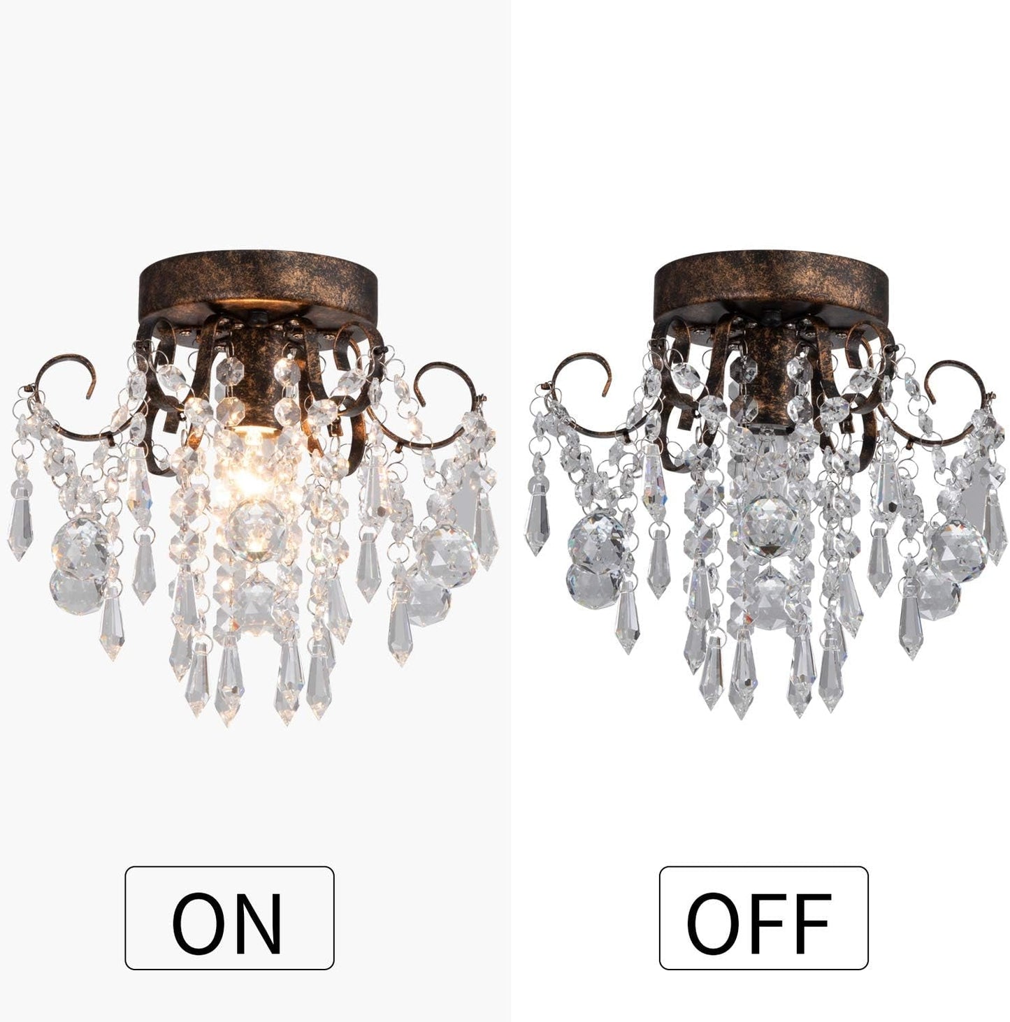 Small Crystal Ceiling Light Fixture Flush Mount,Black Ceiling Lights Modern Chandelier,Bedroom Hallway Closet Light Fixture Ceiling,Dia9.5 1 Light.