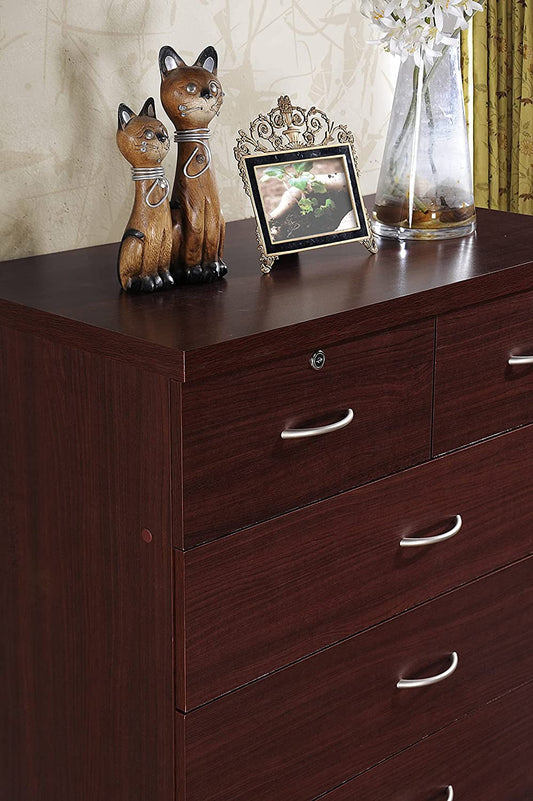 7 Drawer Wood Dresser for Bedroom, 31.5 Inch Wide Chest of Drawers, with 2 Locks on the Top Drawers, Storage Organization Unit for Clothing, Mahogany