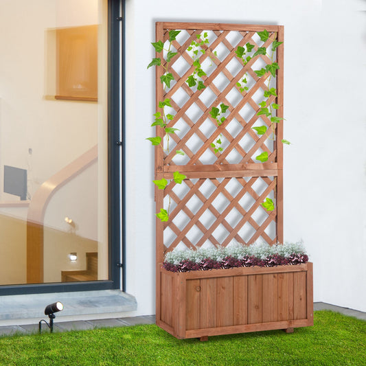 Wooden Pine Raised Bed Planter with Trellis - Garden Flower Planter