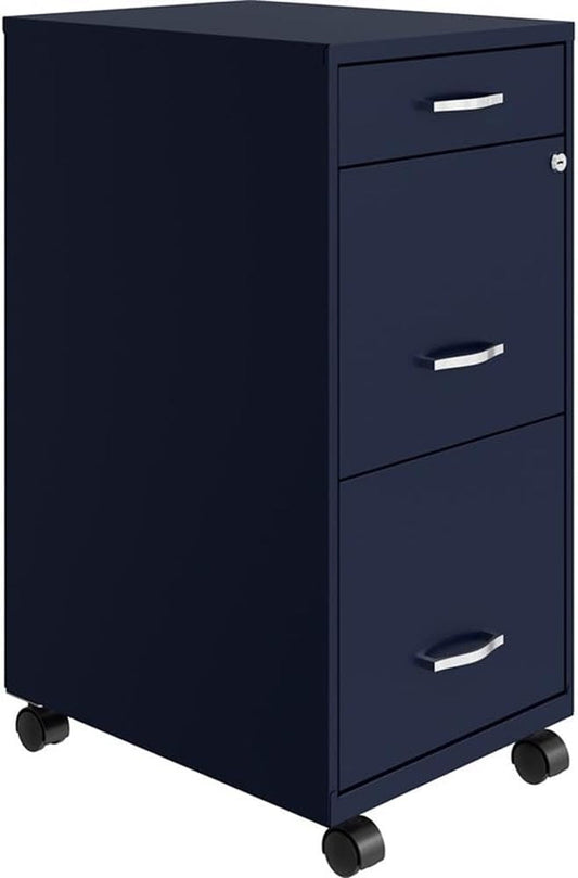18" Deep 3 Drawer Mobile Metal File Cabinet in Navy