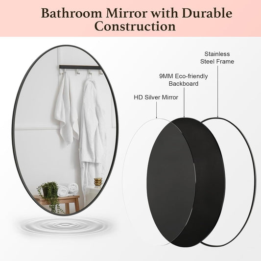 Oval Mirror 20X30 Black Bathroom Mirror Stainless Steel Metal Frame Vanity Mirror Wall Mount Mirror for Entryway Bedroom Bathroom Living Room