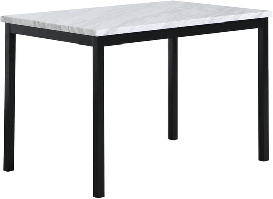 Noyes Metal Dining Table with Laminated Faux Marble Top, Off-White