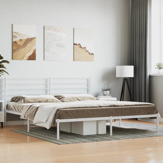 vidaXL Metal Bed Frame with Headboard White 72"x83.9" California King-1