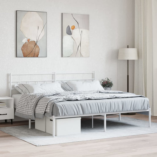 vidaXL Metal Bed Frame with Headboard White 76"x79.9" King-0