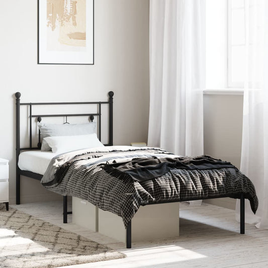 vidaXL Metal Bed Frame with Headboard Black 39.4"x78.7"-0