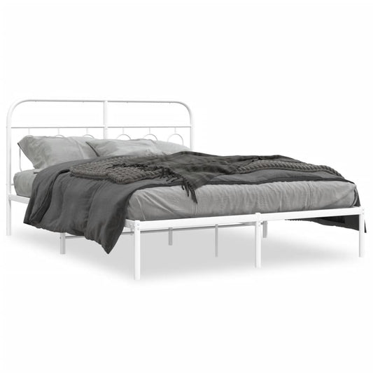 vidaXL Metal Bed Frame with Headboard White 59.1"x78.7"-0