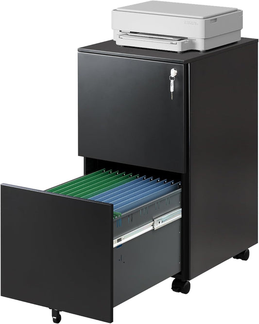 2-Drawer Rolling File Cabinet with Lock