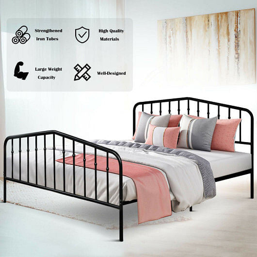 Queen Size Metal Bed Frame Platform Headboard and Footboard with Storage-Silver-4