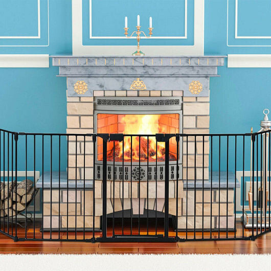 115 Inch Length 5 Panel Adjustable Wide Fireplace Fence-White-2