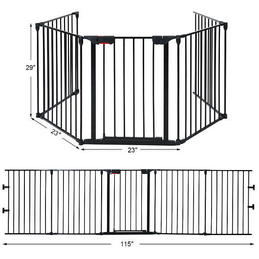 115 Inch Length 5 Panel Adjustable Wide Fireplace Fence-White-5