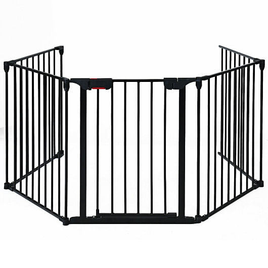 115 Inch Length 5 Panel Adjustable Wide Fireplace Fence-White-0