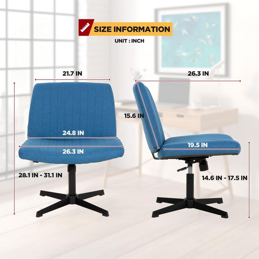 Criss Cross Chair,Armless Cross Legged Office Chair,Wide Comfty Desk Chair with No Wheels Modern Height Adjustable,Swivel Fabric Vanity Chair Computer Task Chair (Pack of 1, Dark Blue)