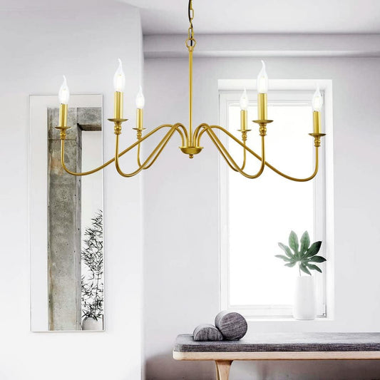 Gold Chandelier, 6-Light Chandelier for Dining Room and Living Room