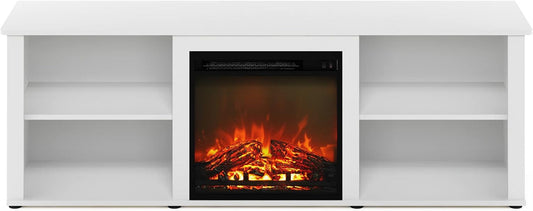 Classic 70 Inch TV Stand with Fireplace, Solid White